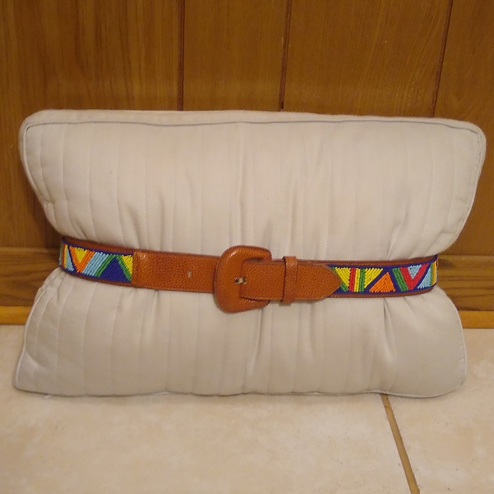 Colorful  beaded leather belt